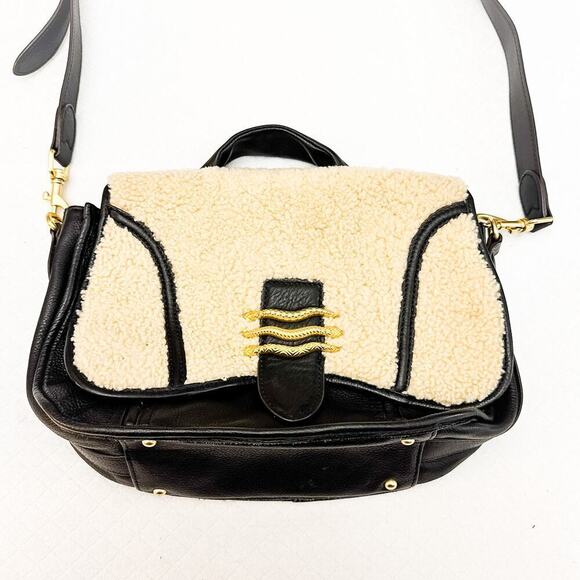 Aimee Kestenberg Fierce & Fab Black Shearling Leather Saddlebag Handbag - Picture 2 of 7